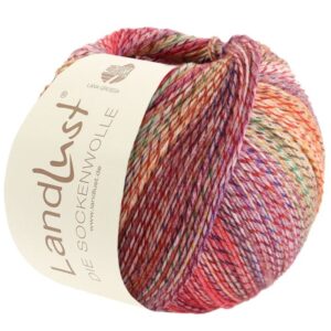 Landlust Die Sockenwolle 211 Vinrød/Kirsebær/Gul 100g